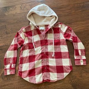 AMERICAN EAGLE Plaid Hoodie Flannel, S